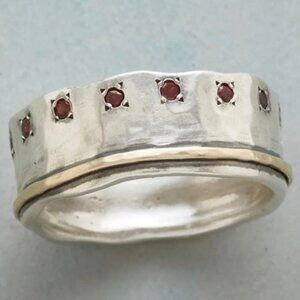 Starburst Garnet Ring Sterling Sliver 14K Gold
